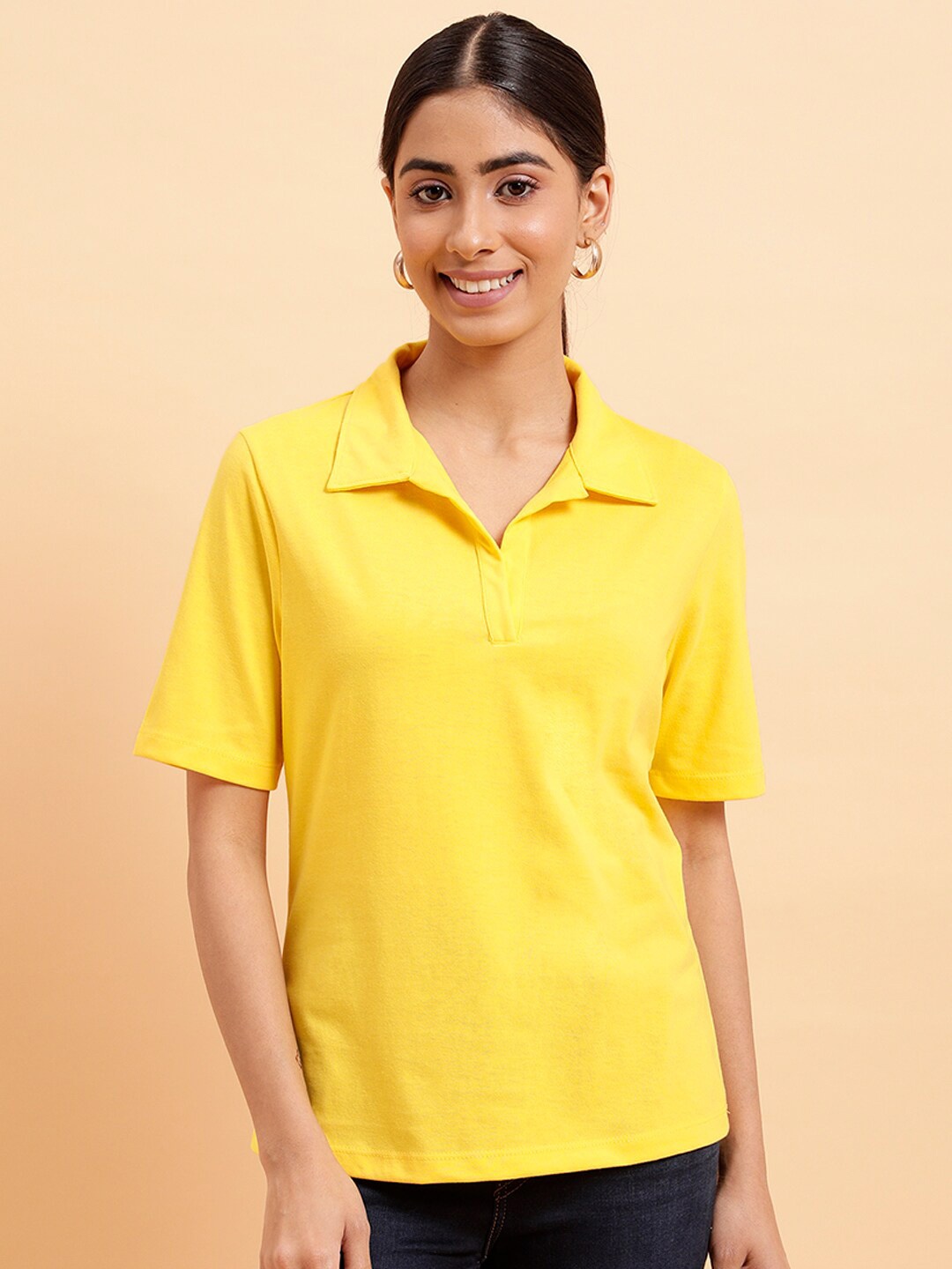 

MINT STREET Half Sleeve Pure Cotton Polo T-shirt, Yellow