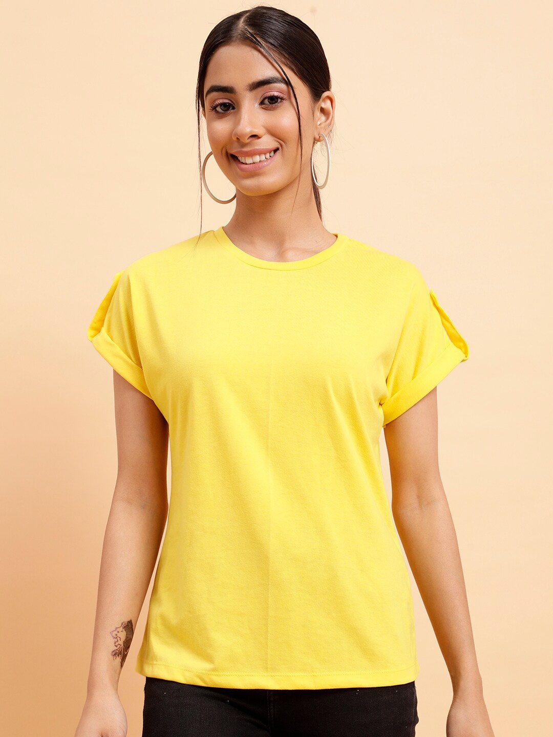 

MINT STREET Extended Sleeves Pure Cotton T-shirt, Yellow