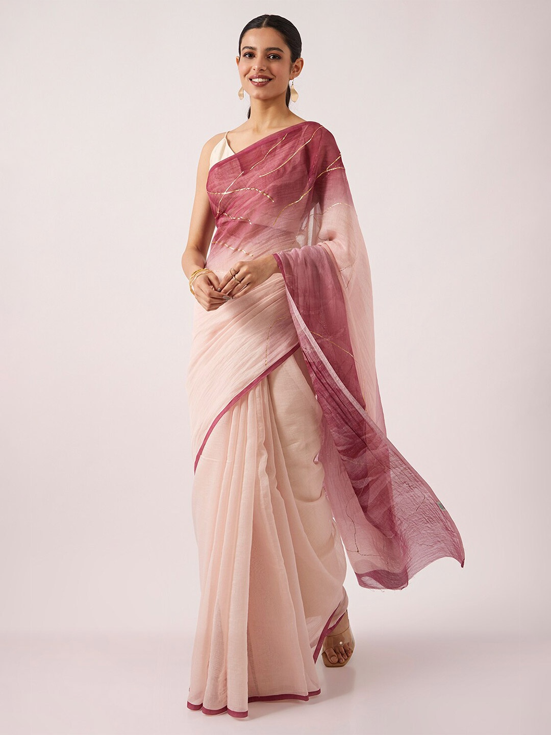 

Taneira Dyed Silk Cotton Saree, Maroon