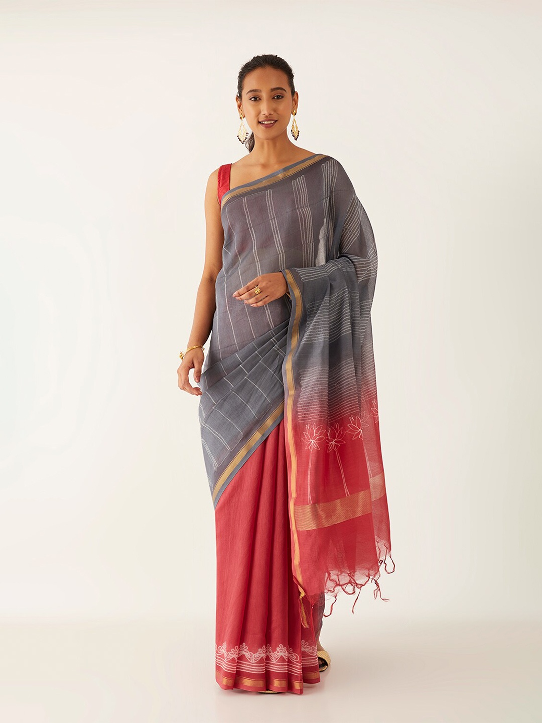 

Taneira Striped Silk Cotton Saree, Pink