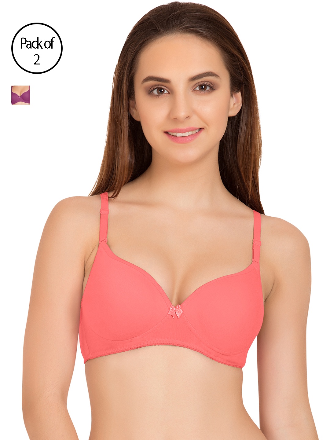

Tweens Pack of 2 Medium-Coverage T-shirt Bras TW91520, Coral