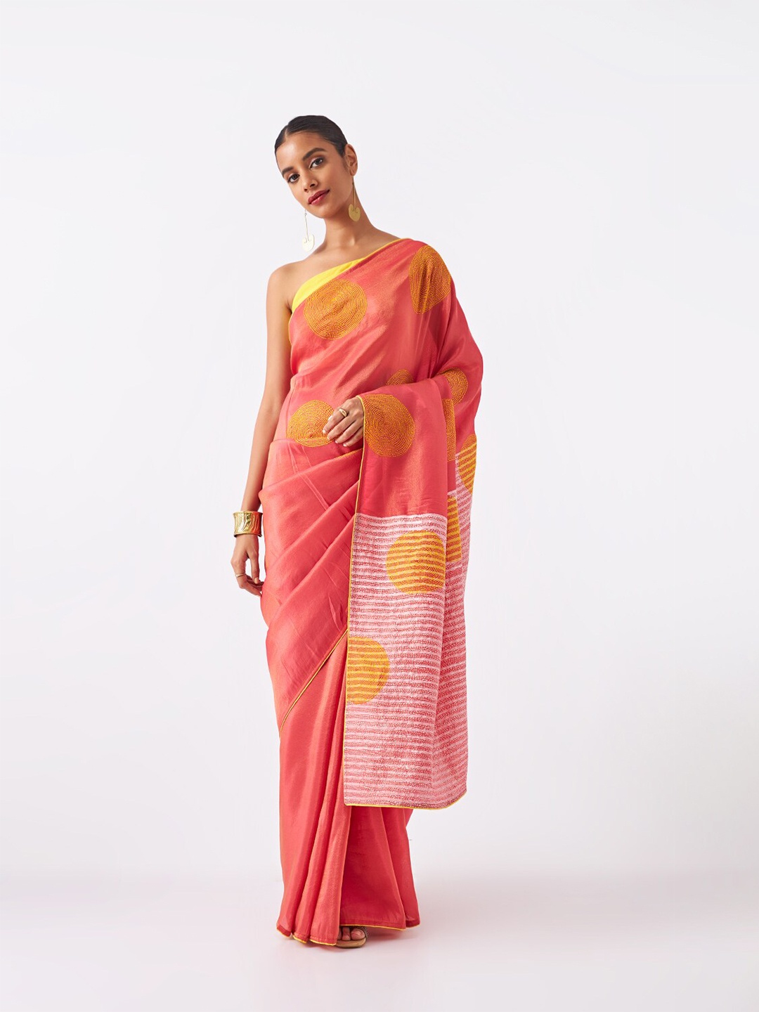 

Taneira Geometric Printed Organza Saree With Blouse Piece, Pink