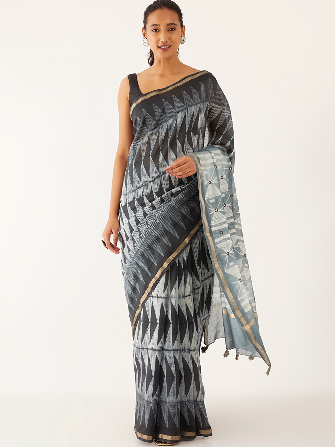 

Taneira Zari Silk Cotton Saree, Black