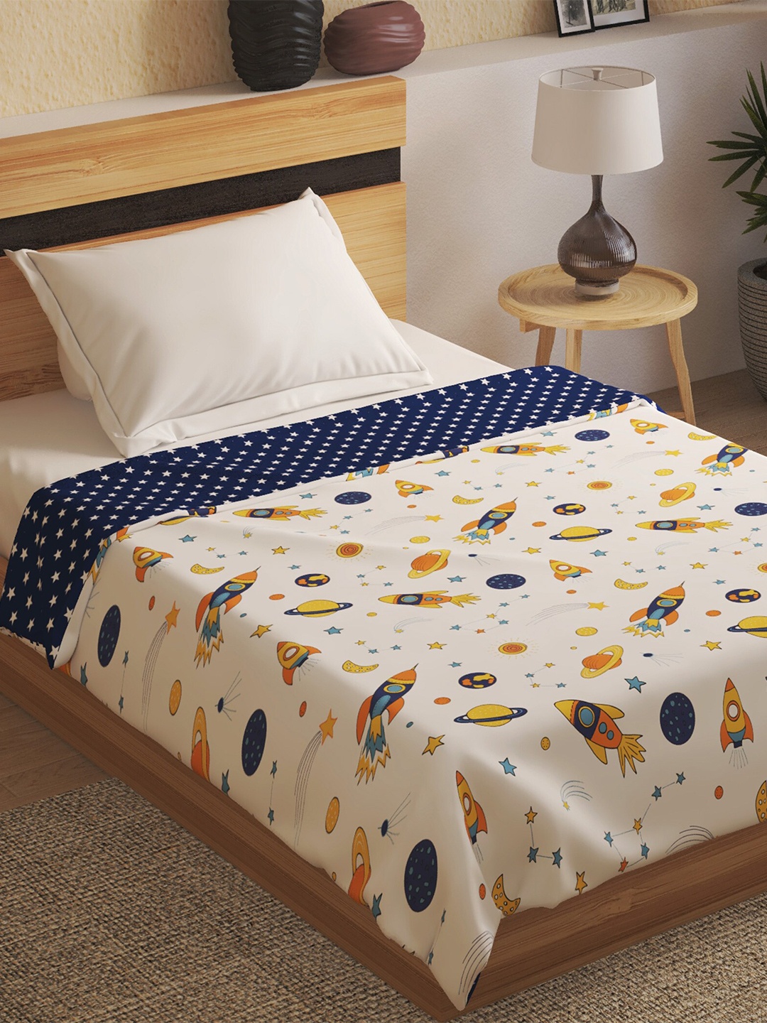 

Home Centre White & Blue Mild Winter Cotton 150 GSM Single Bed Dohar