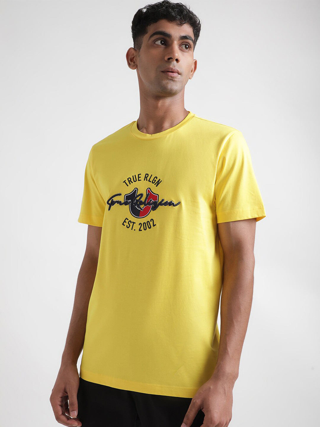 

True Religion Typography Embroidered Cotton T-shirt, Yellow