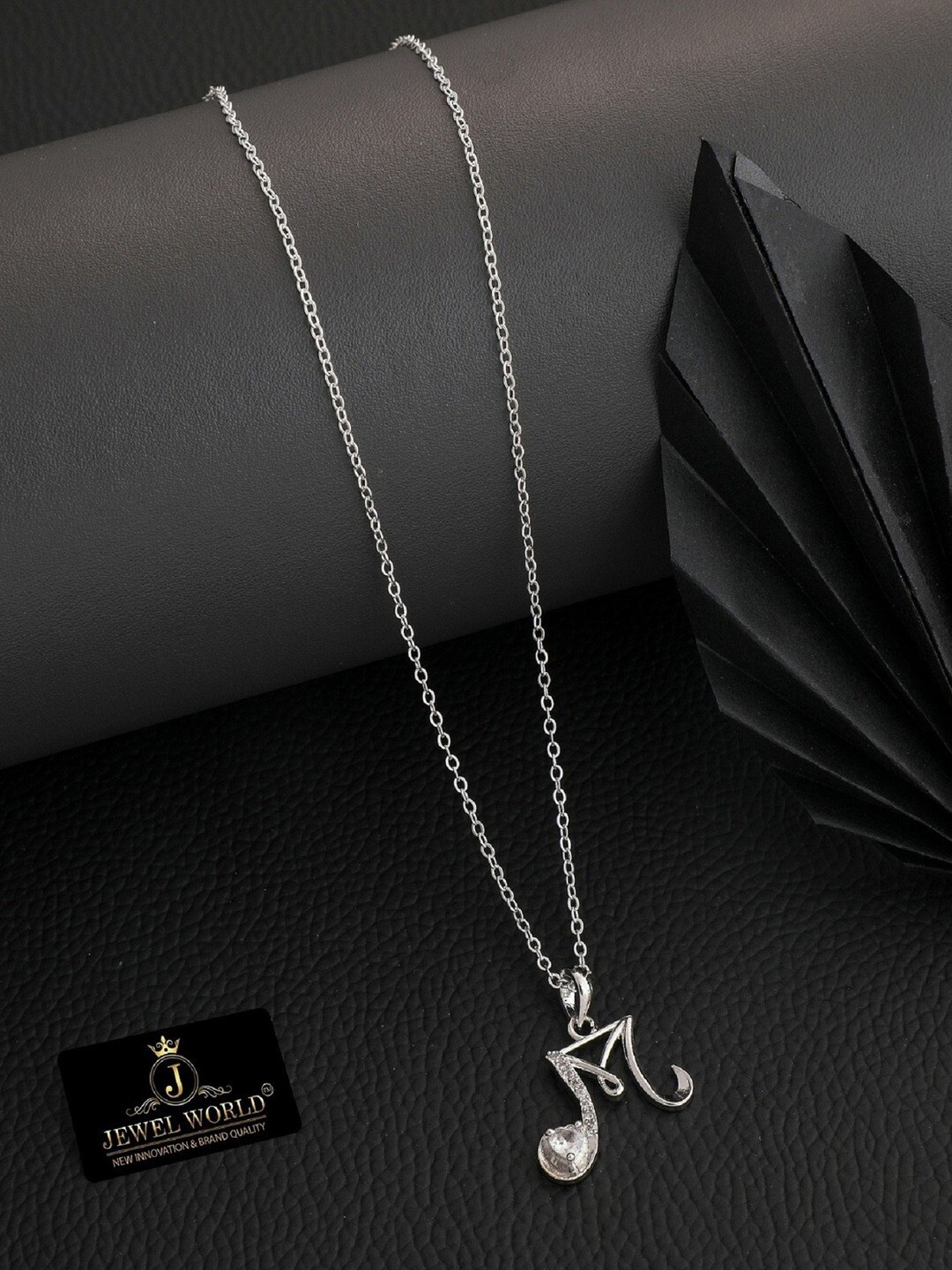 

JEWEL WORLD Silver-Plated M Letter Stone Studded Necklace