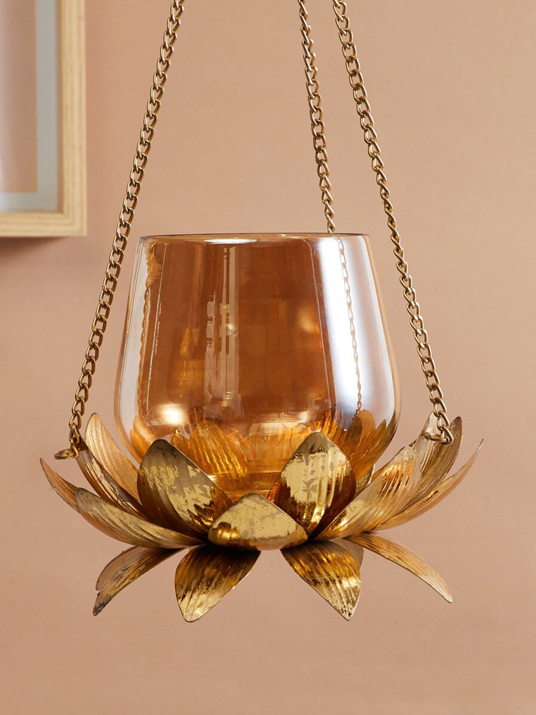

Home Centre Rylee Gold Toned Textured Lotus Hanging Votive Candle Holder