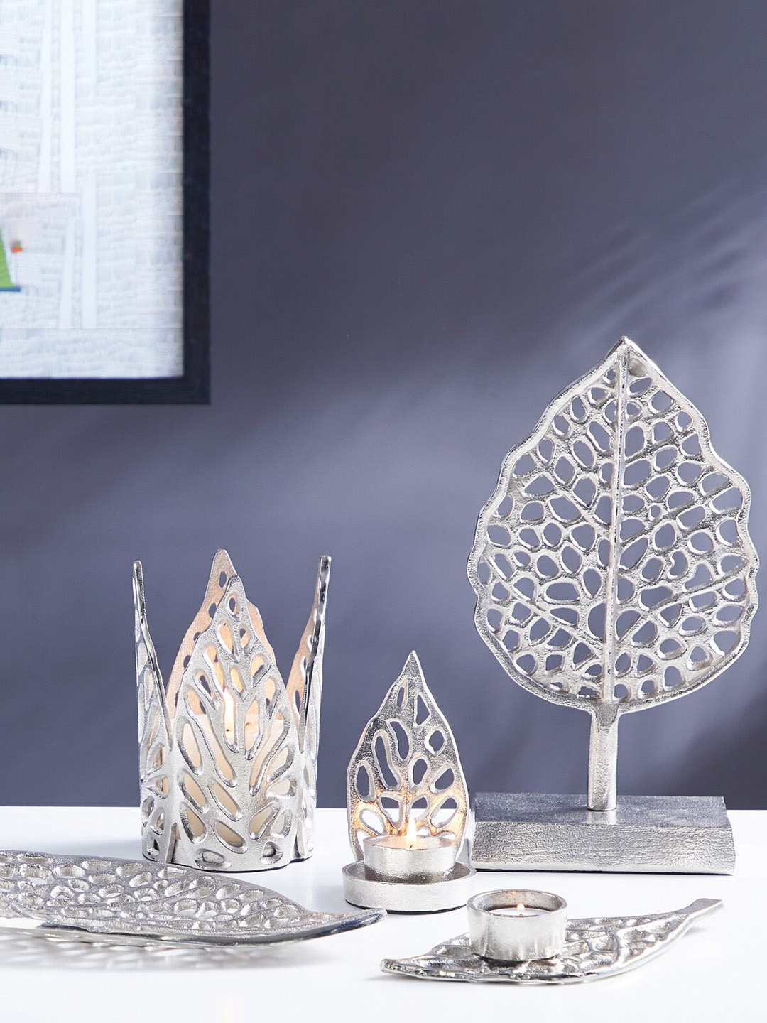 Home Centre Grey Textured Metal Floor Candle Holder