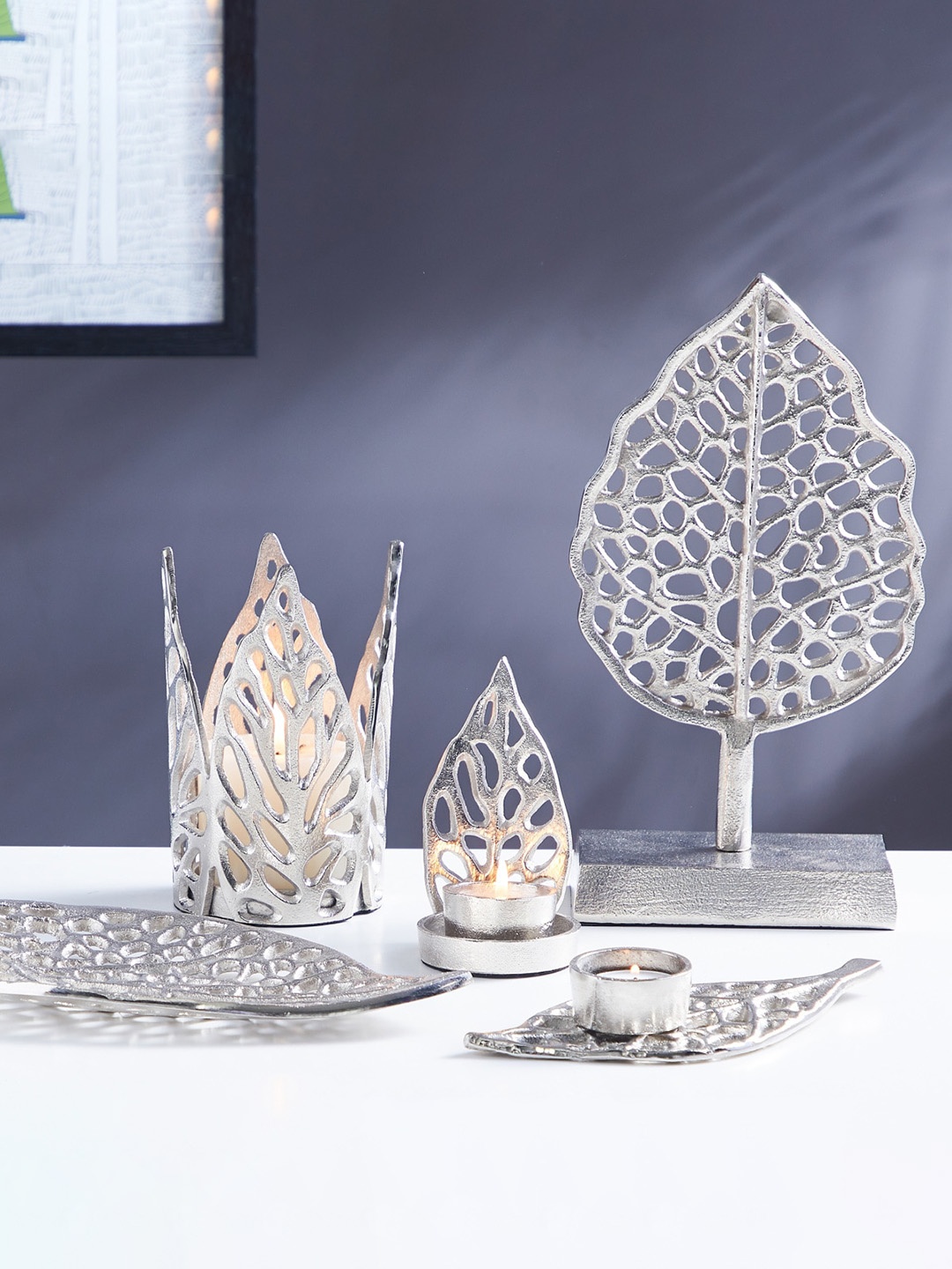 

Home Centre Grey Textured T-Light Candle Holder, Silver