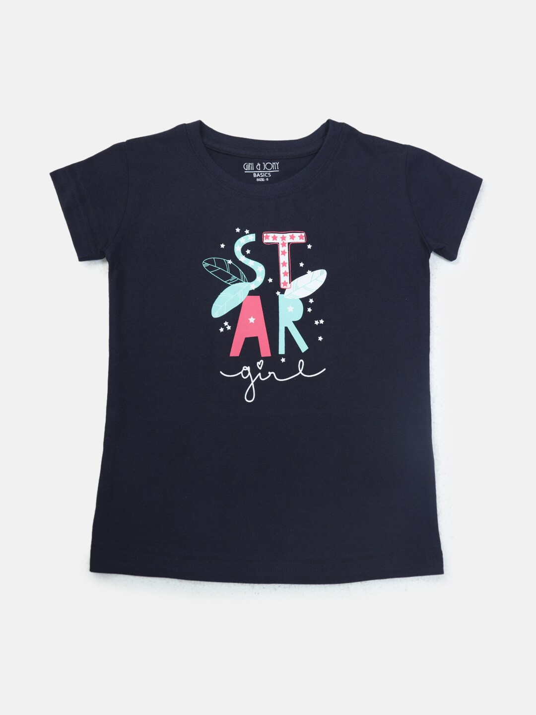 

Gini and Jony Girls Typography Printed Cotton T-shirts, Navy blue