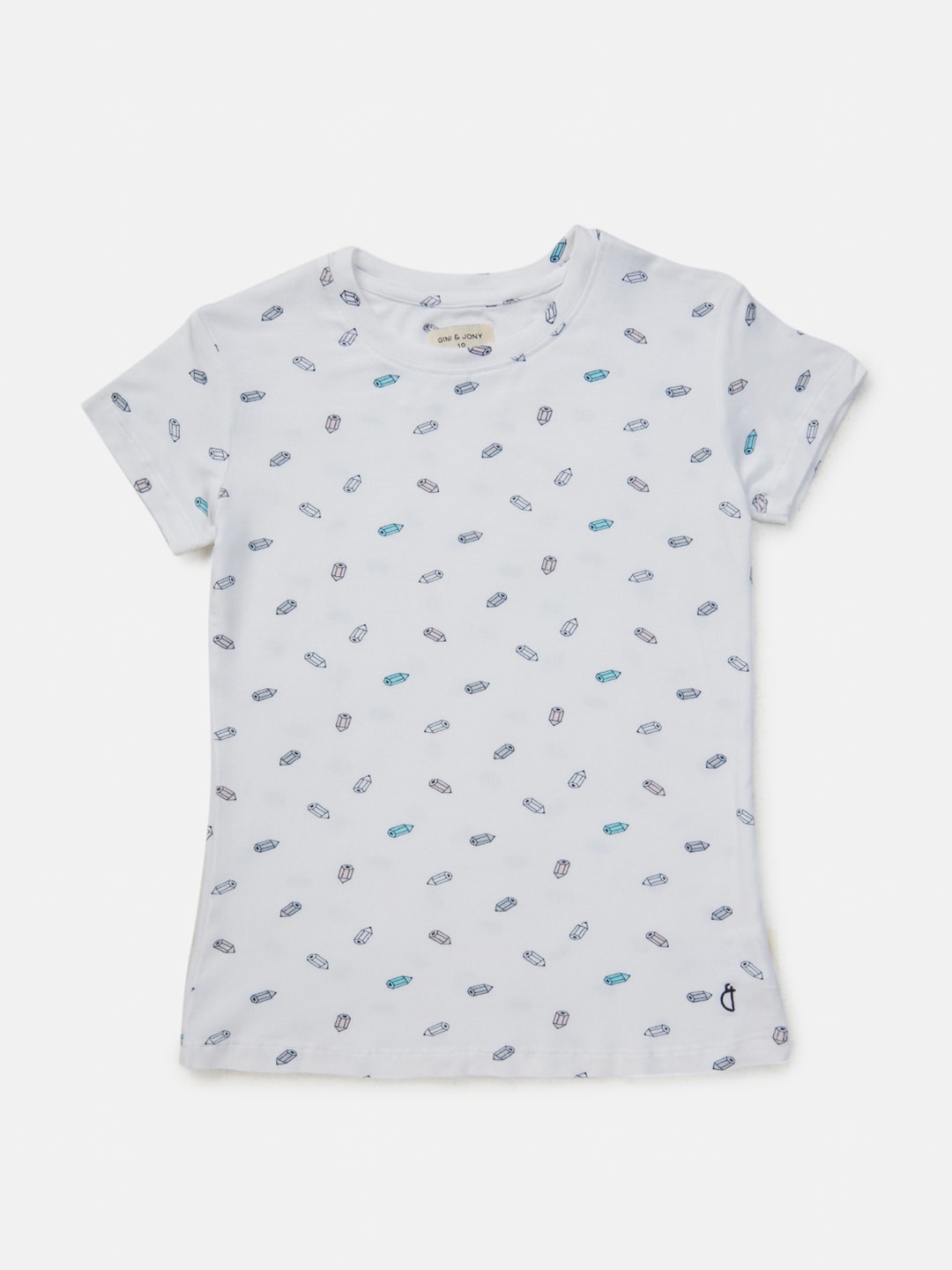 

Gini and Jony Infants Girls Conversational Printed Cotton T-shirts, White