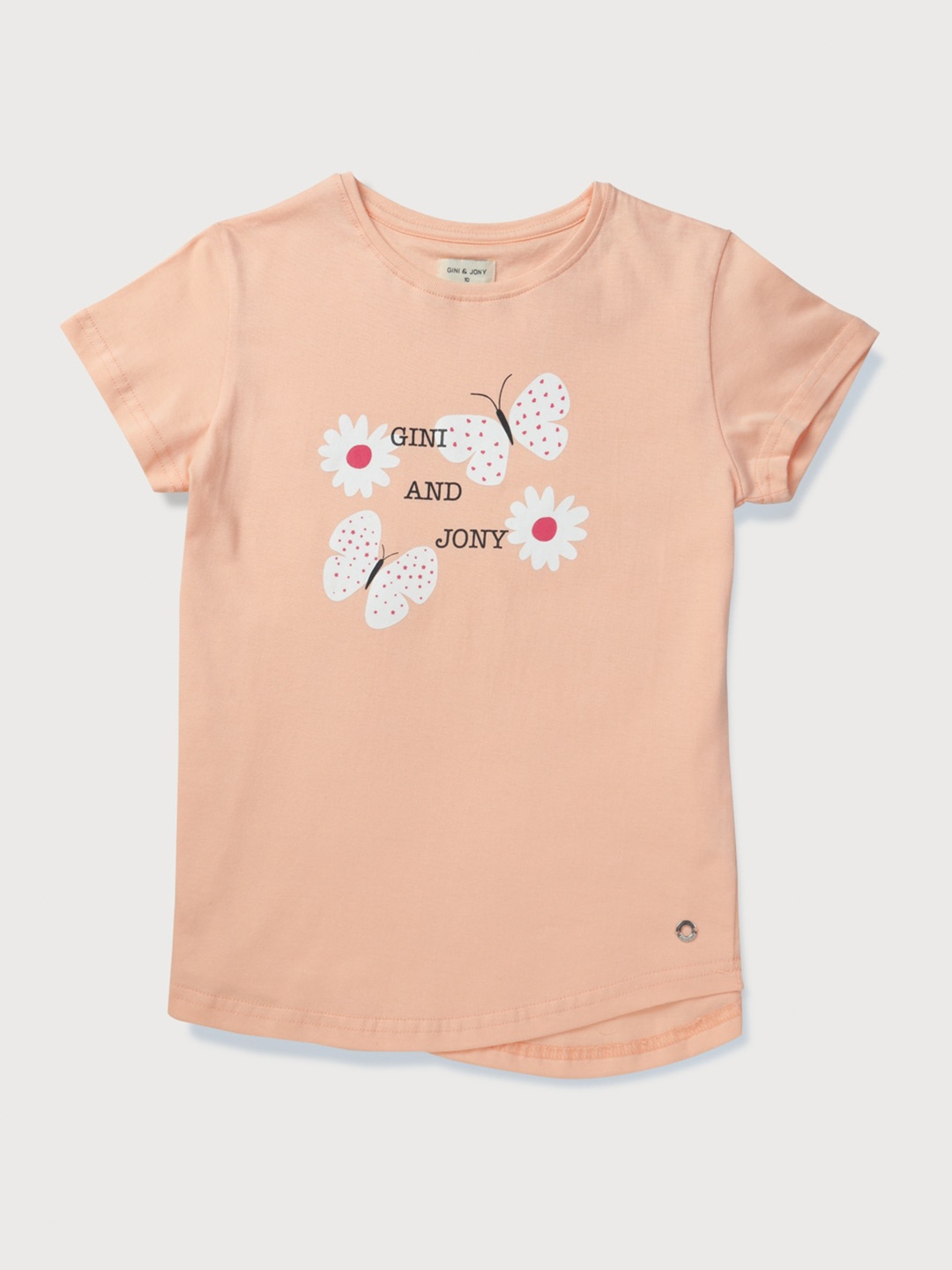 

Gini and Jony Girls Graphic Printed Cotton T-Shirt, Peach