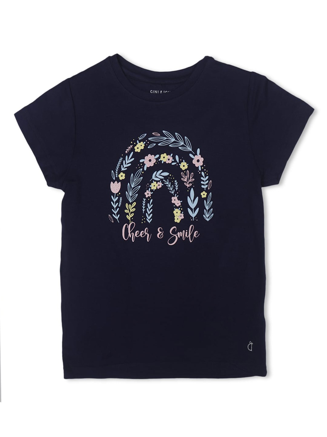 

Gini and Jony Girls Floral Printed Round Neck Cotton T-shirt, Black