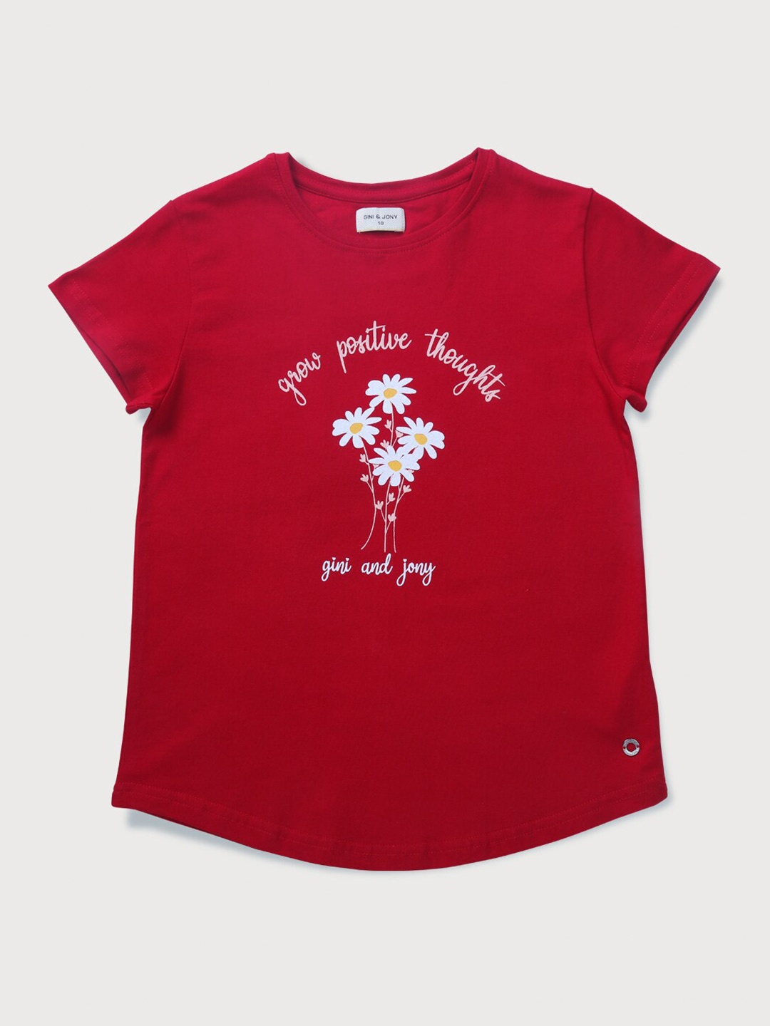 

Gini and Jony Girls Floral Printed Round Neck Cotton T-shirt, Red