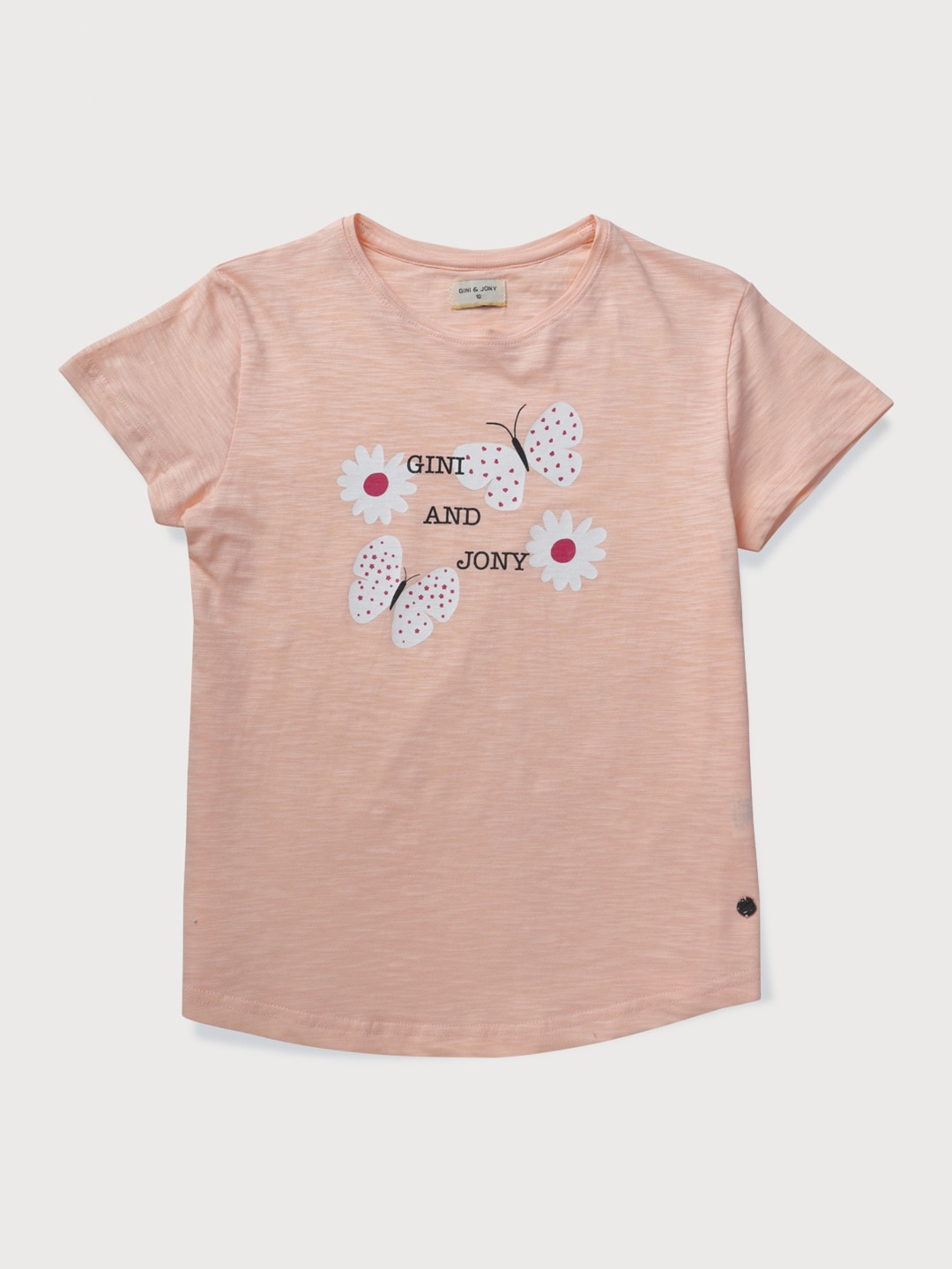 

Gini and Jony Girls Floral Printed Cotton Top, Peach