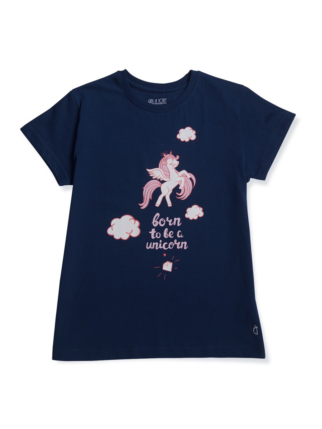 

Gini and Jony Girls Typography Printed Cotton T-shirt, Navy blue
