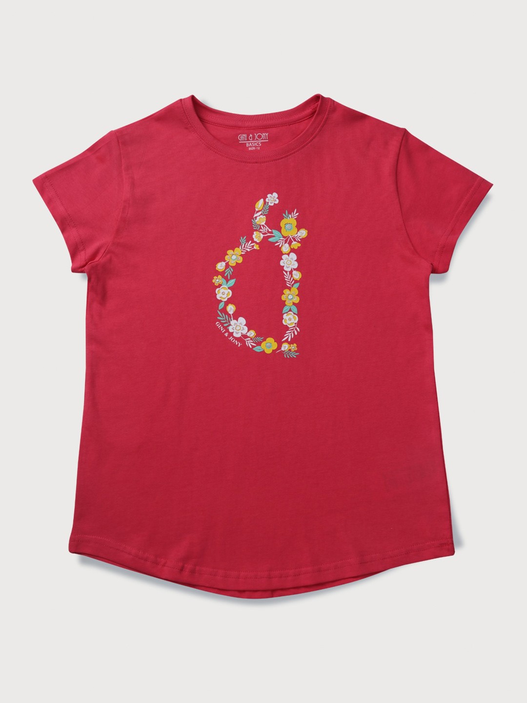

Gini and Jony Girls Floral Printed Cotton T-shirt, Red