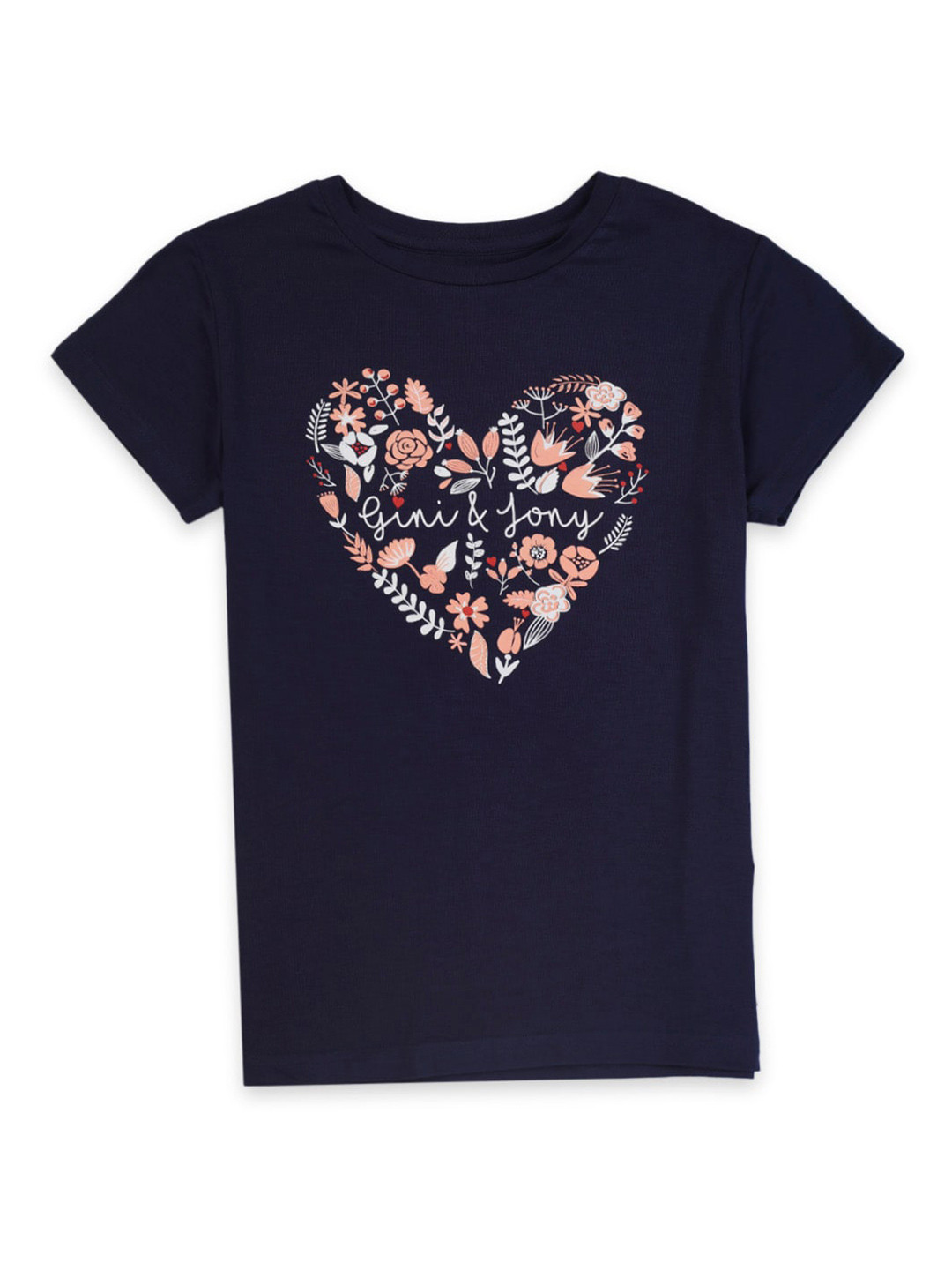 

Gini and Jony Girls Floral Printed Cotton T-shirt, Navy blue
