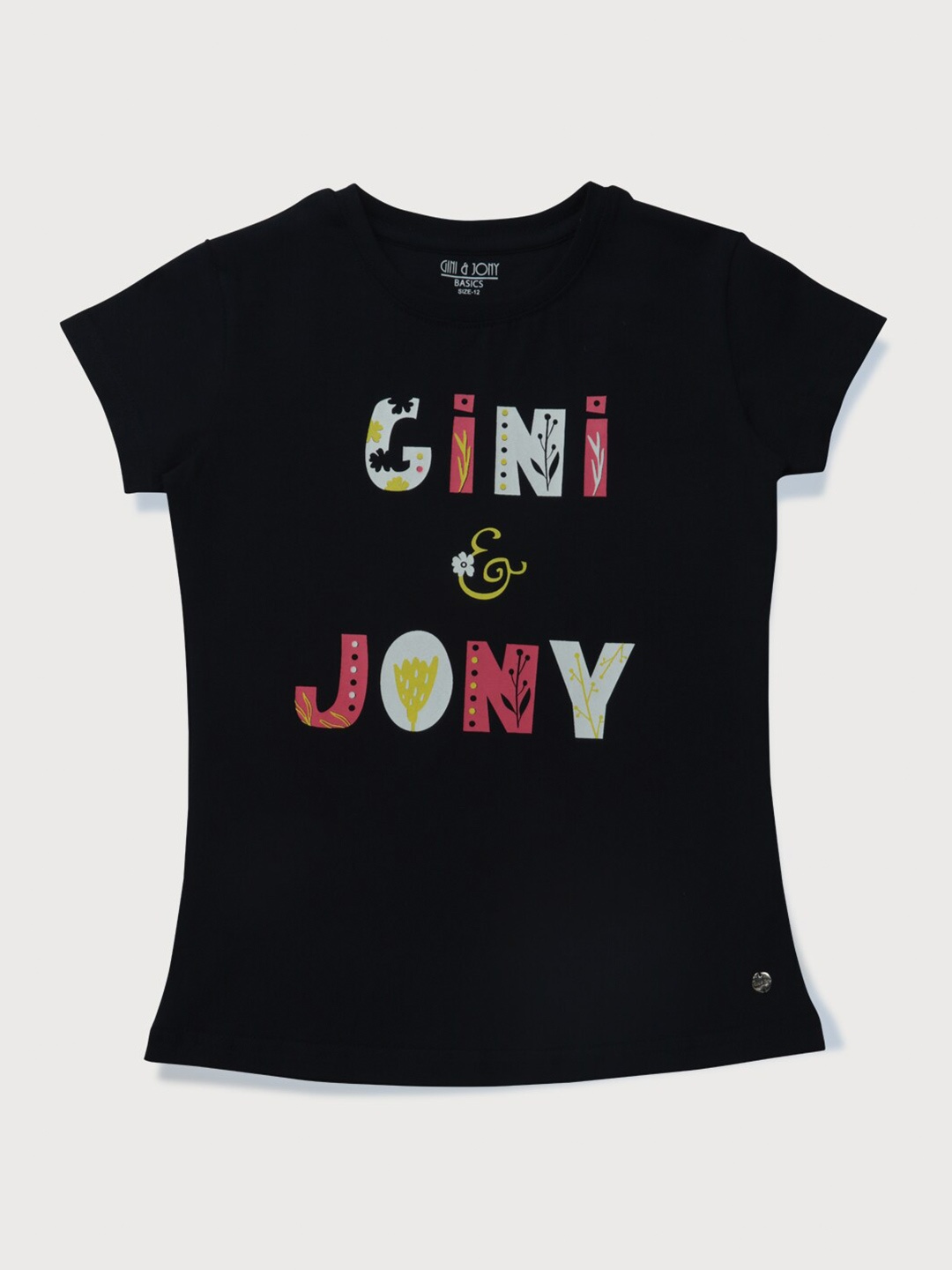 

Gini and Jony Girls Typography Printed Cotton Top, Black