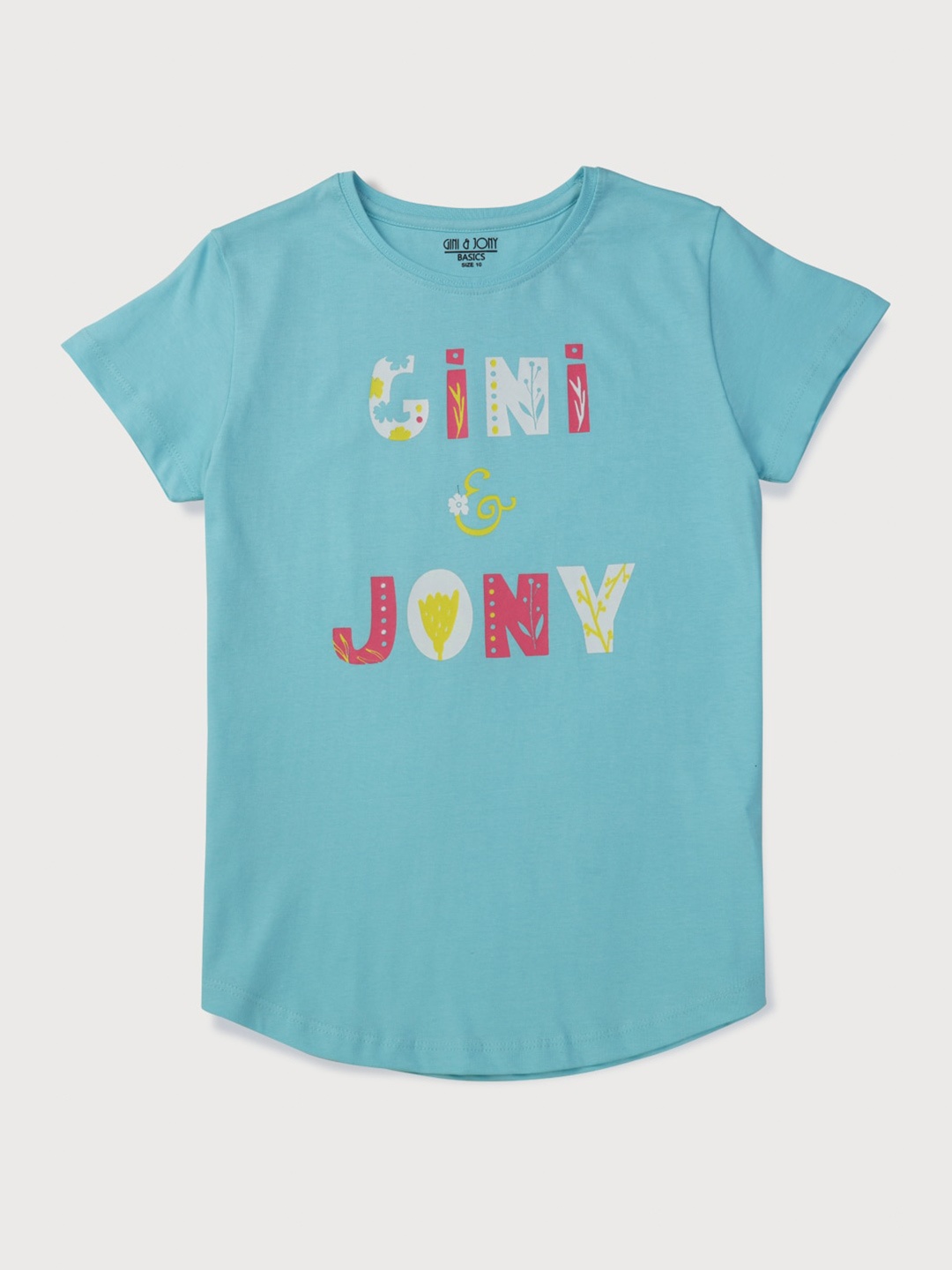 

Gini and Jony Girls Typography Printed Cotton T-shirt, Blue