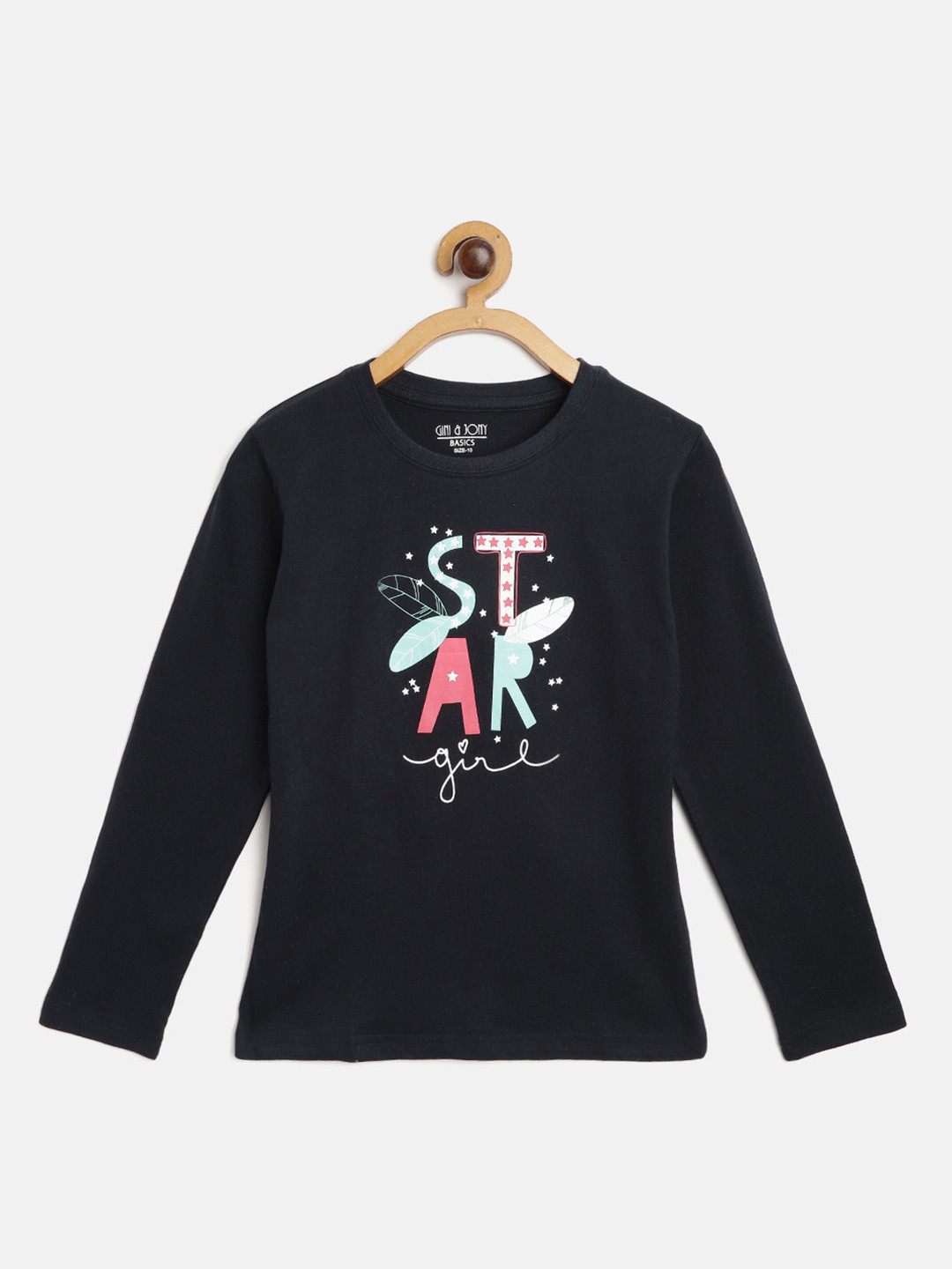 

Gini and Jony Girls Typography Printed Cotton T-shirt, Black