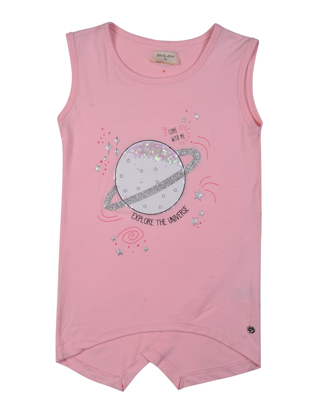 

Gini and Jony Girls Graphic Printed Cotton Top, Pink