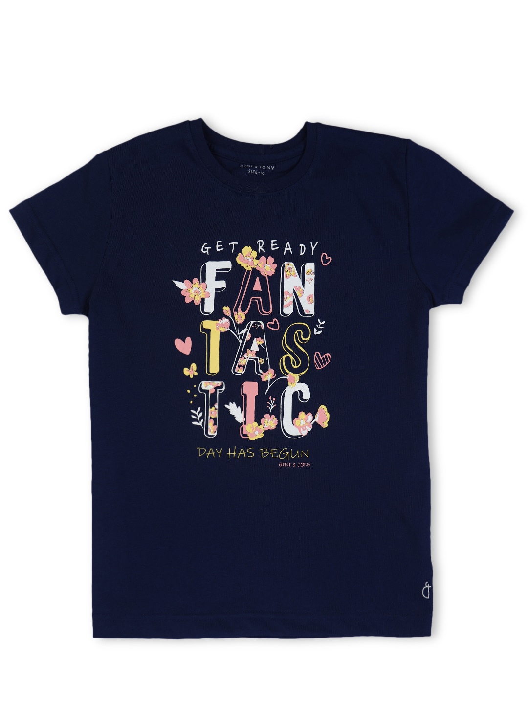 

Gini and Jony Girls Typography Printed Cotton Top, Navy blue