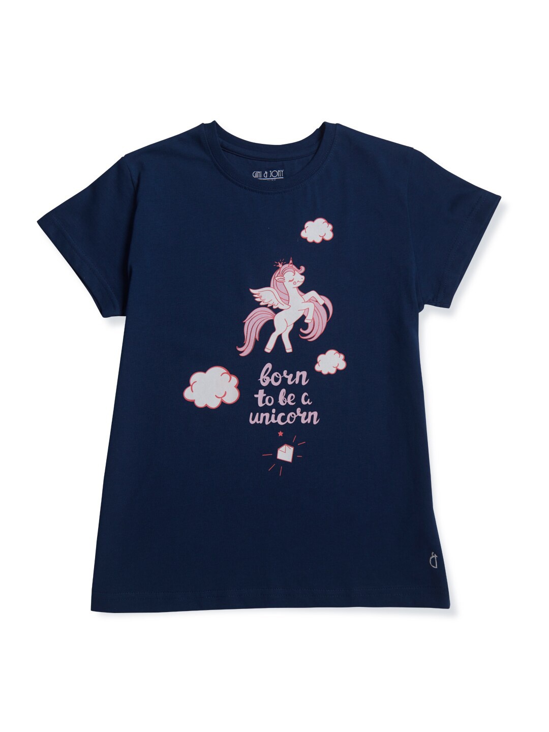 

Gini and Jony Girls Graphic Printed Cotton Top, Navy blue