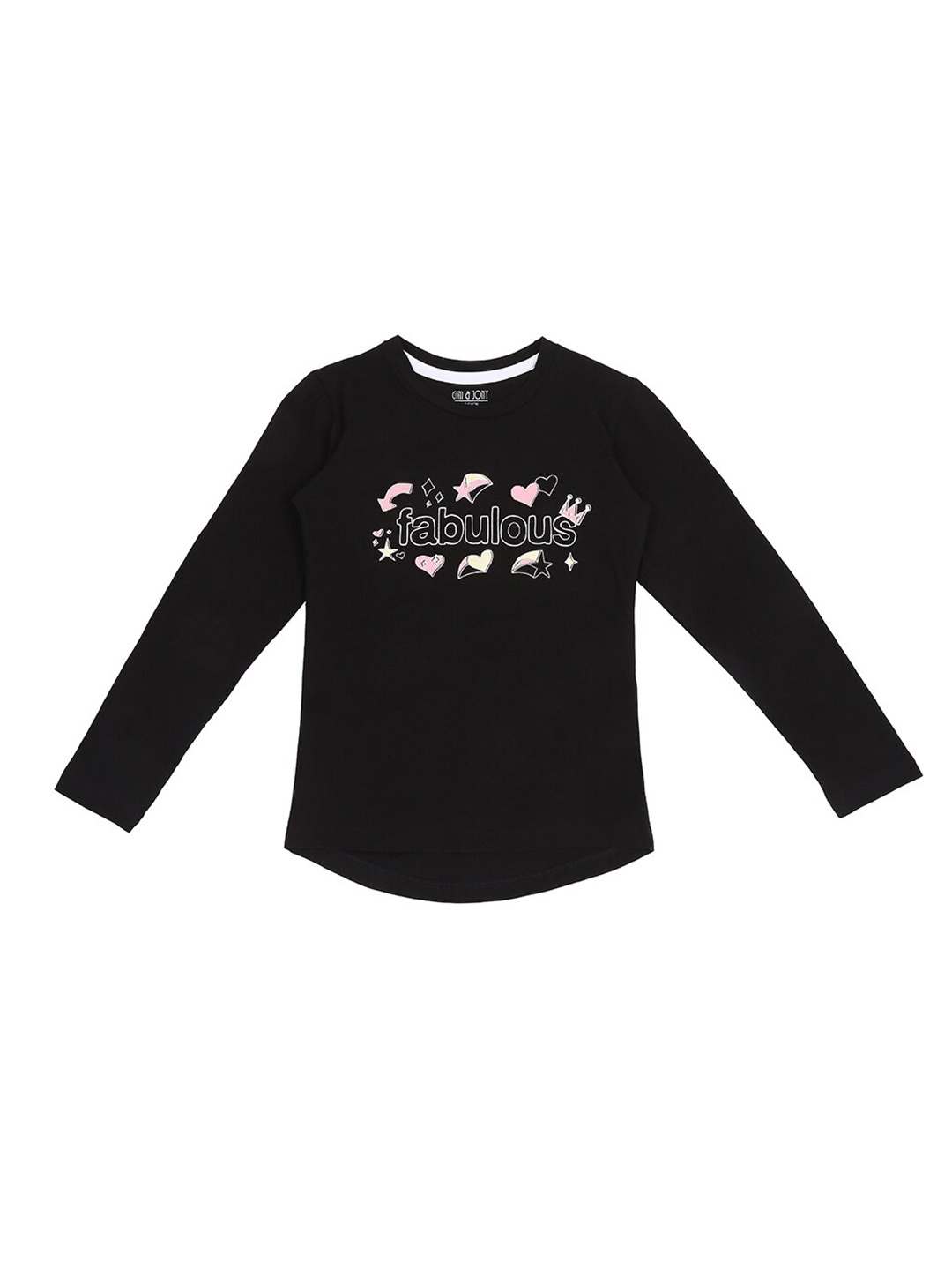 

Gini and Jony Girls Typography Printed Long Sleeve Cotton Tshirt, Black