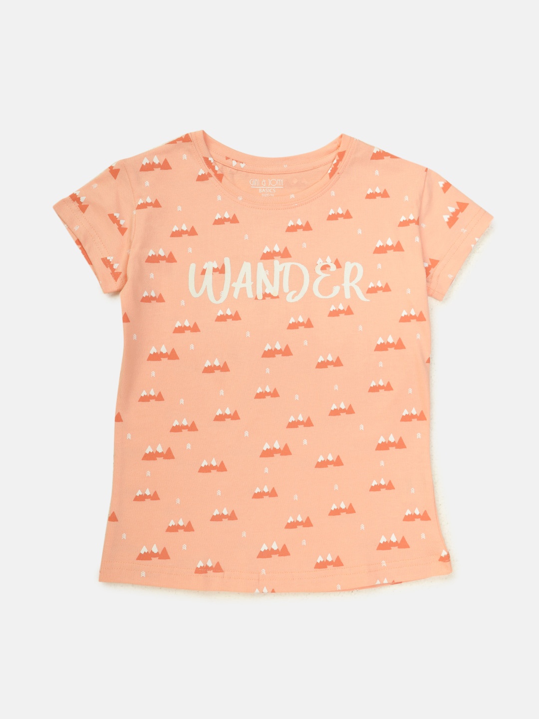 

Gini and Jony Girls Conversational Print Cotton Top, Peach