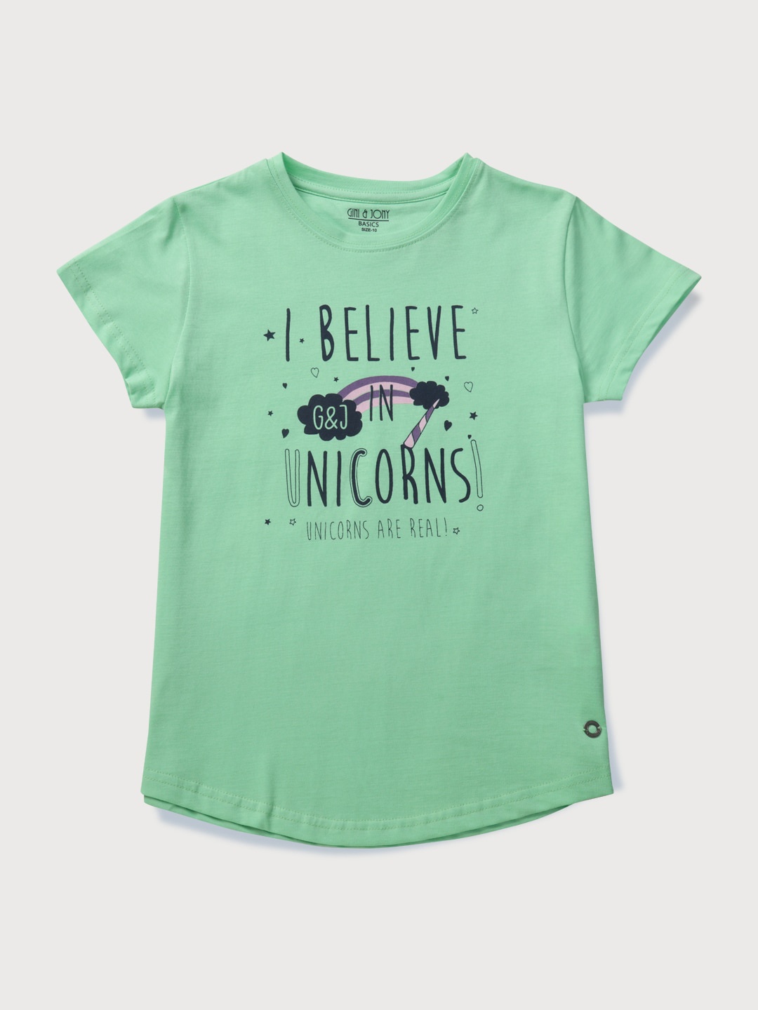 

Gini and Jony Girls Typography Printed Cotton Top, Sea green