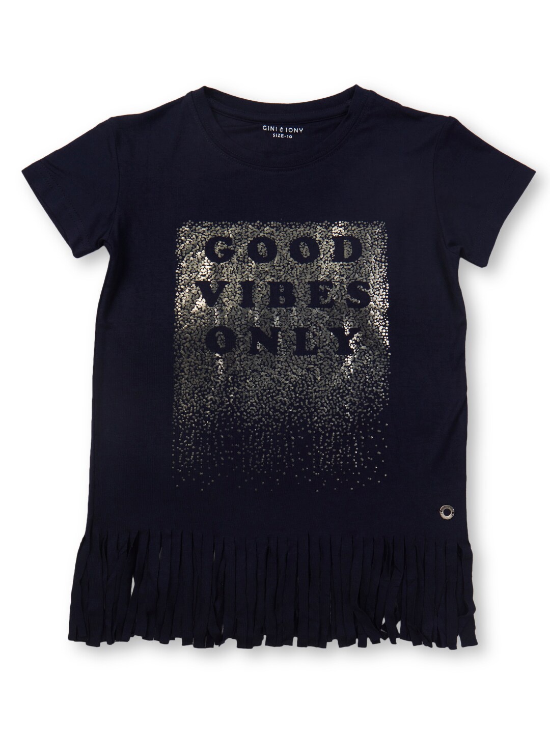 

Gini and Jony Girls Typography Printed Cotton T-shirts, Black