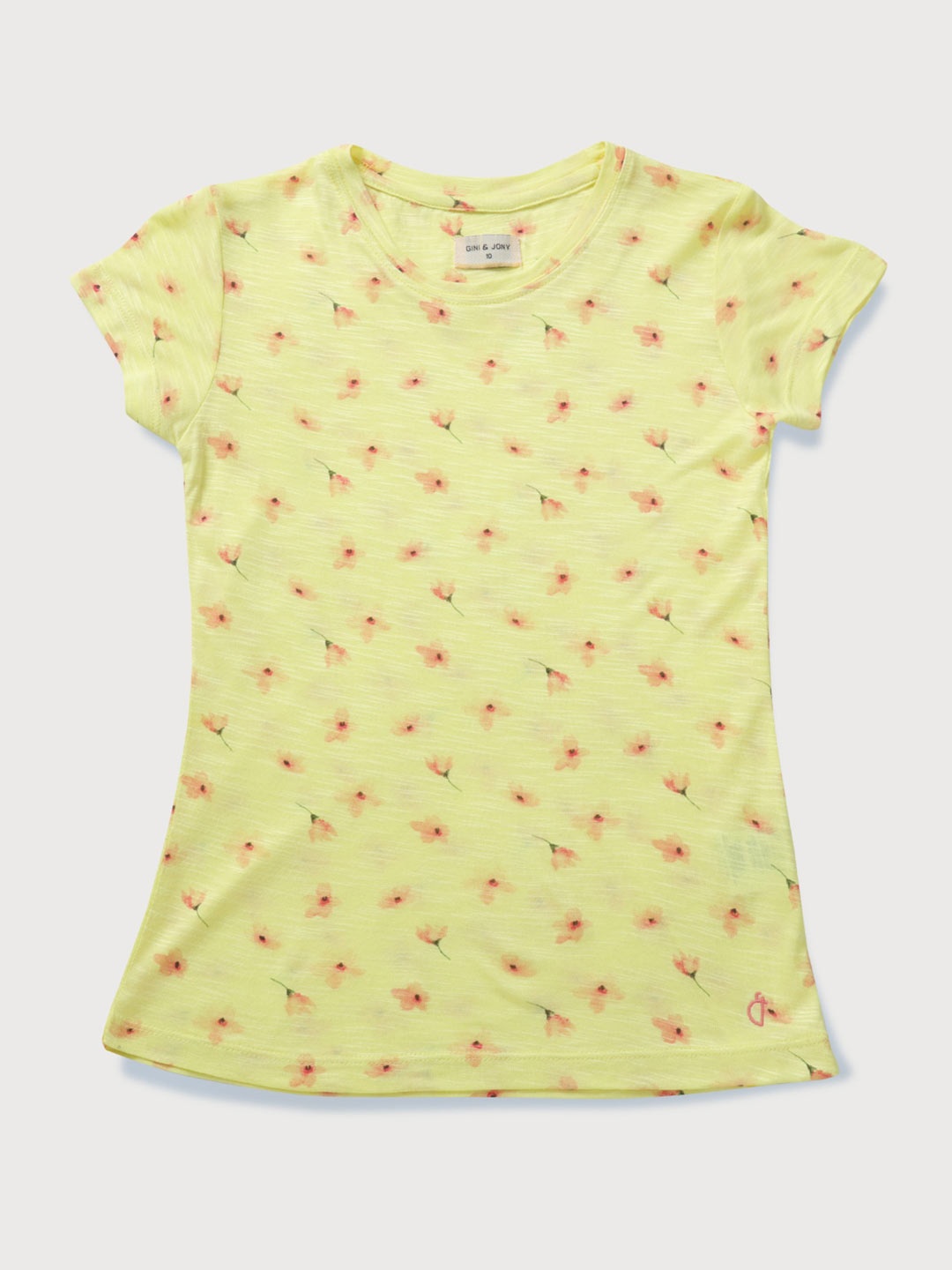 

Gini and Jony Girls Floral Printed Round Neck Cotton T-shirt, Yellow