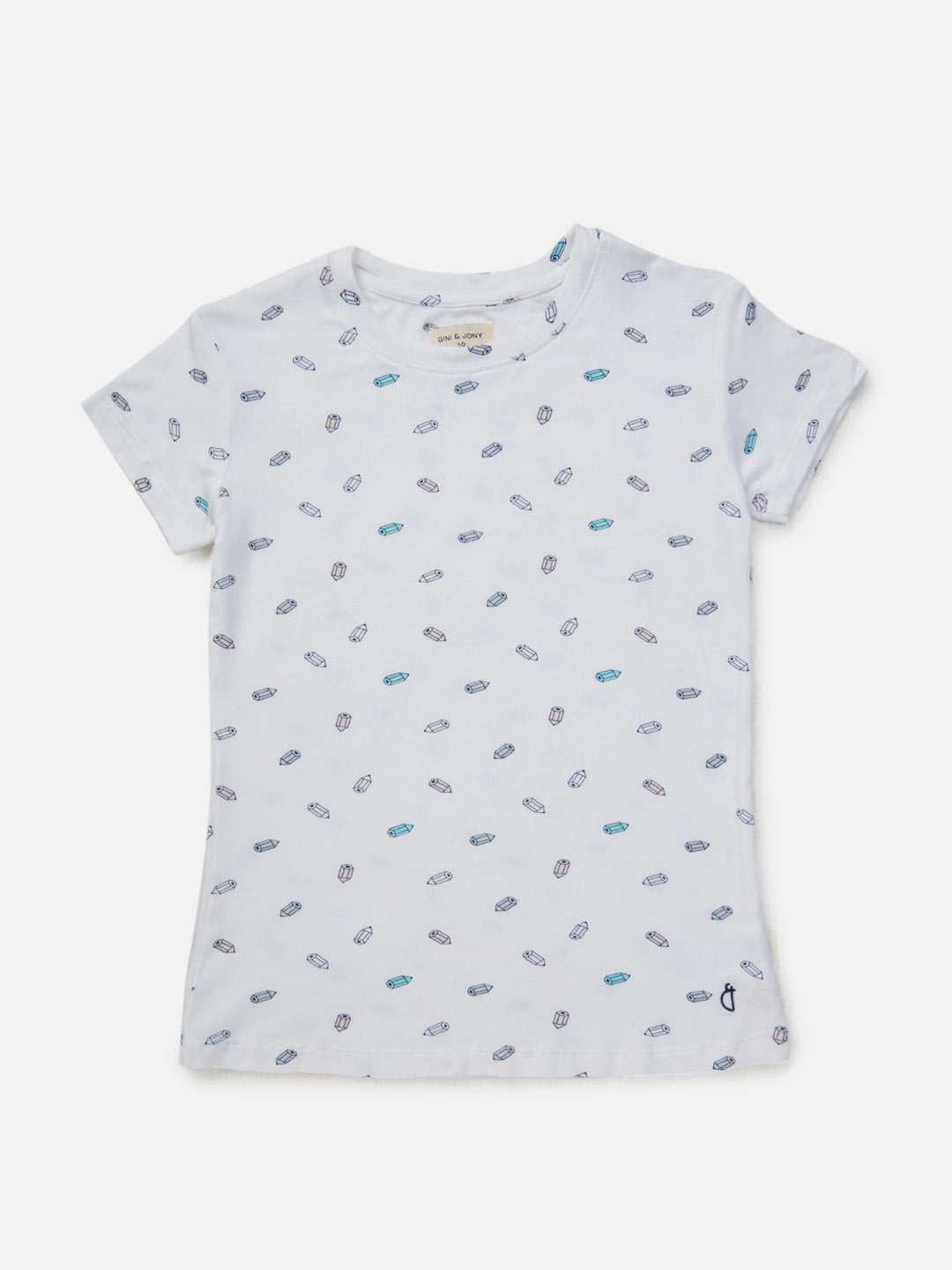 

Gini and Jony Girls Conversational Printed Round Neck Cotton T-Shirt, White