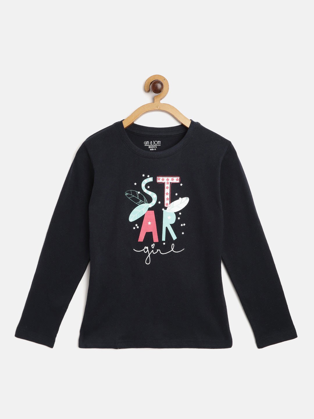 

Gini and Jony Girls Typography Printed Long Sleeves Cotton Top, Black