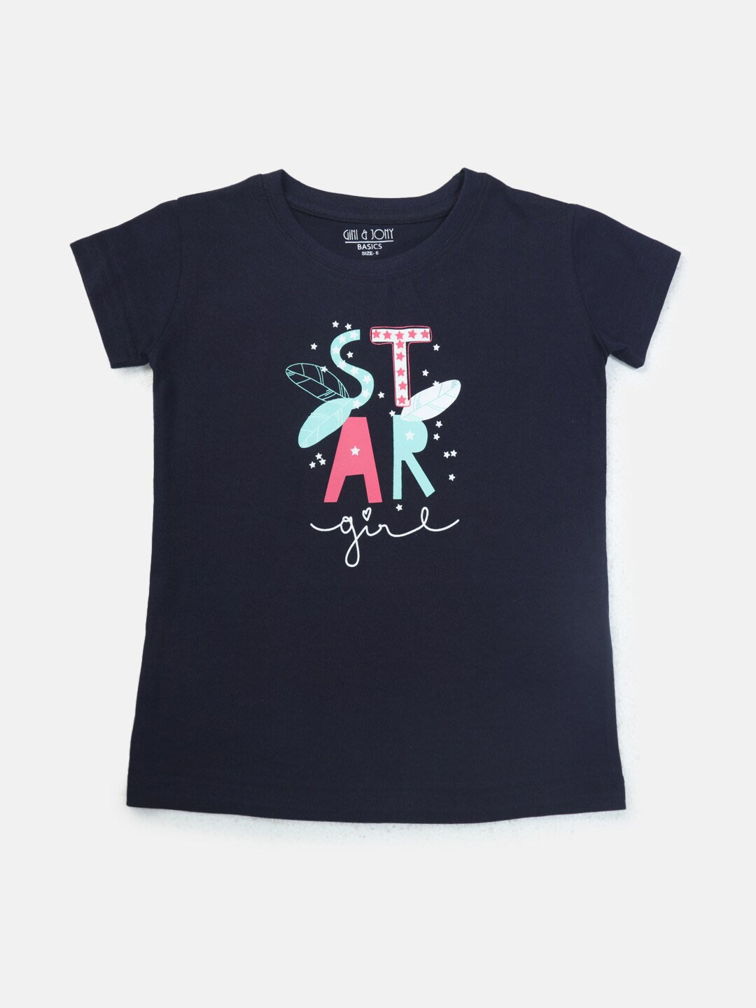 

Gini and Jony Girls Typography Printed Cotton T-Shirts, Navy blue