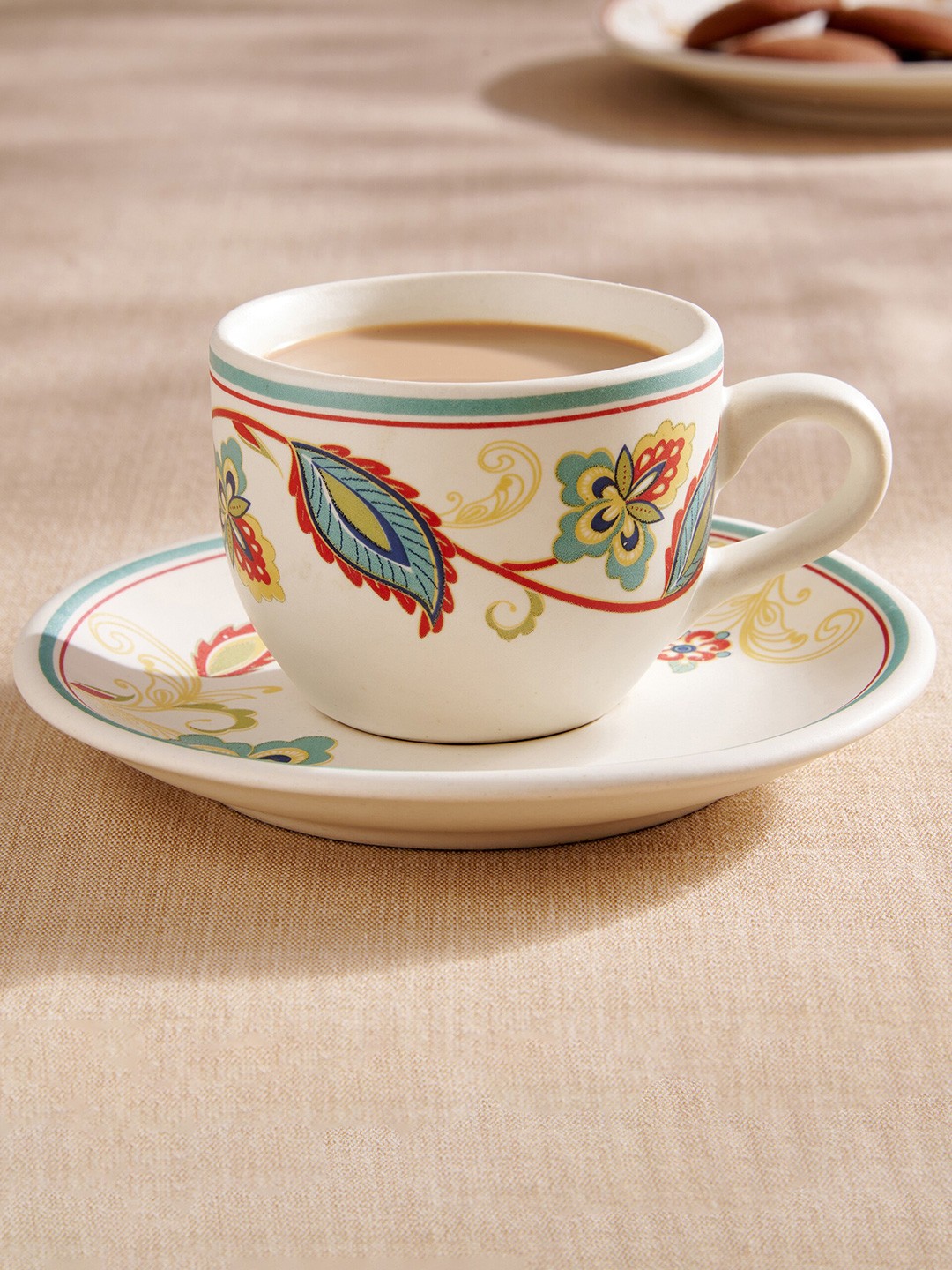 

Home Centre Mohar White & Blue 2 Pieces Printed Stoneware Glossy Cup and Saucer- 180 ml