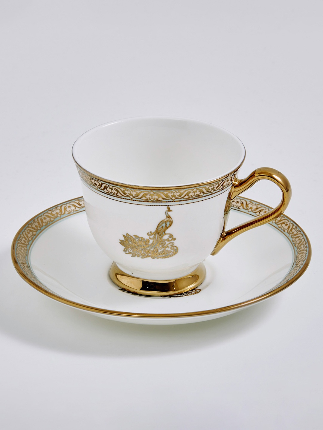 

Home Centre Midas White 2 Pieces Printed Bone China Glossy Cup and Saucer 150 ml