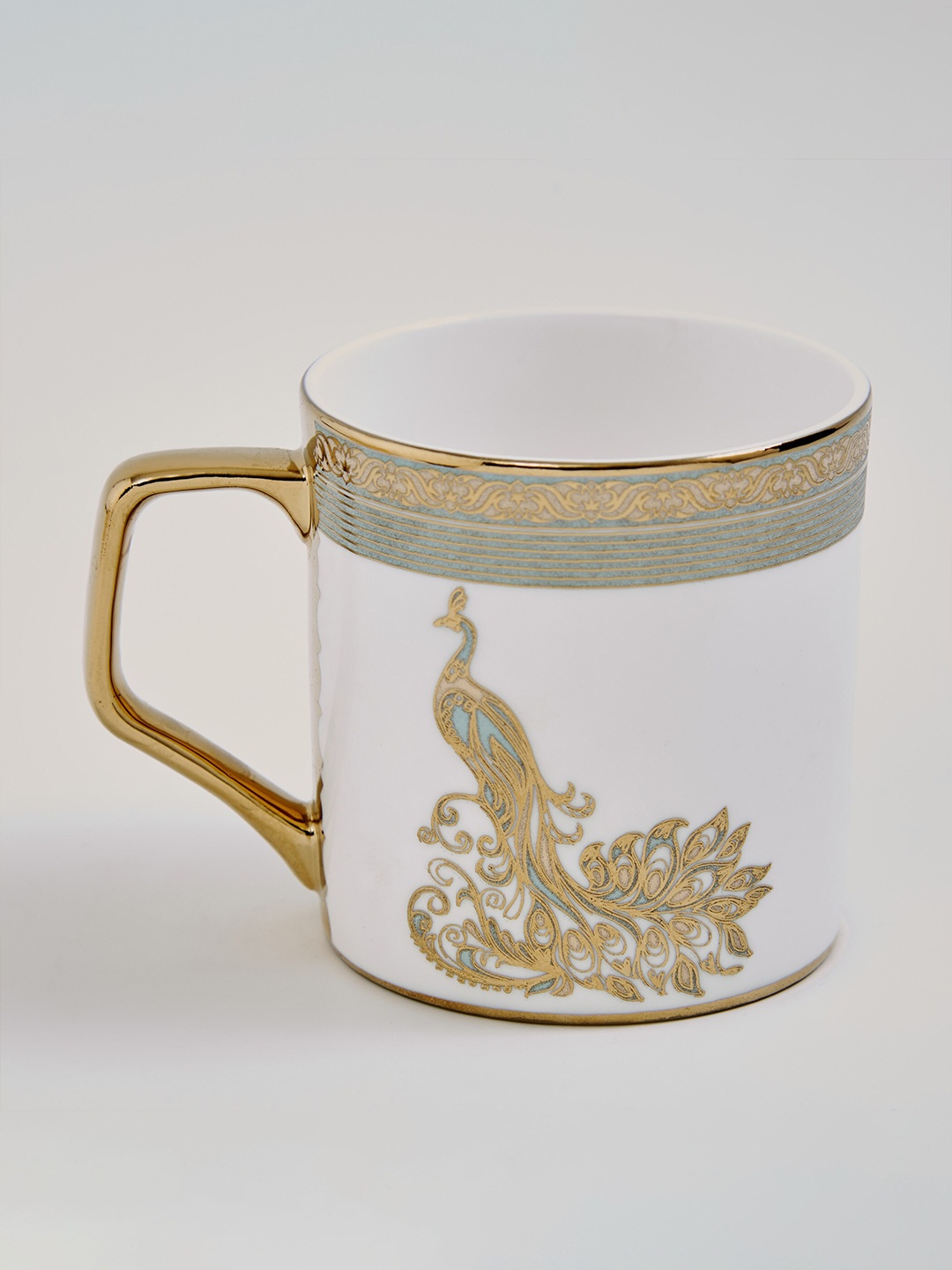 

Home Centre Midas White & Gold-Toned Ethnic Motifs Printed Bone China Glossy Mug 240 ml