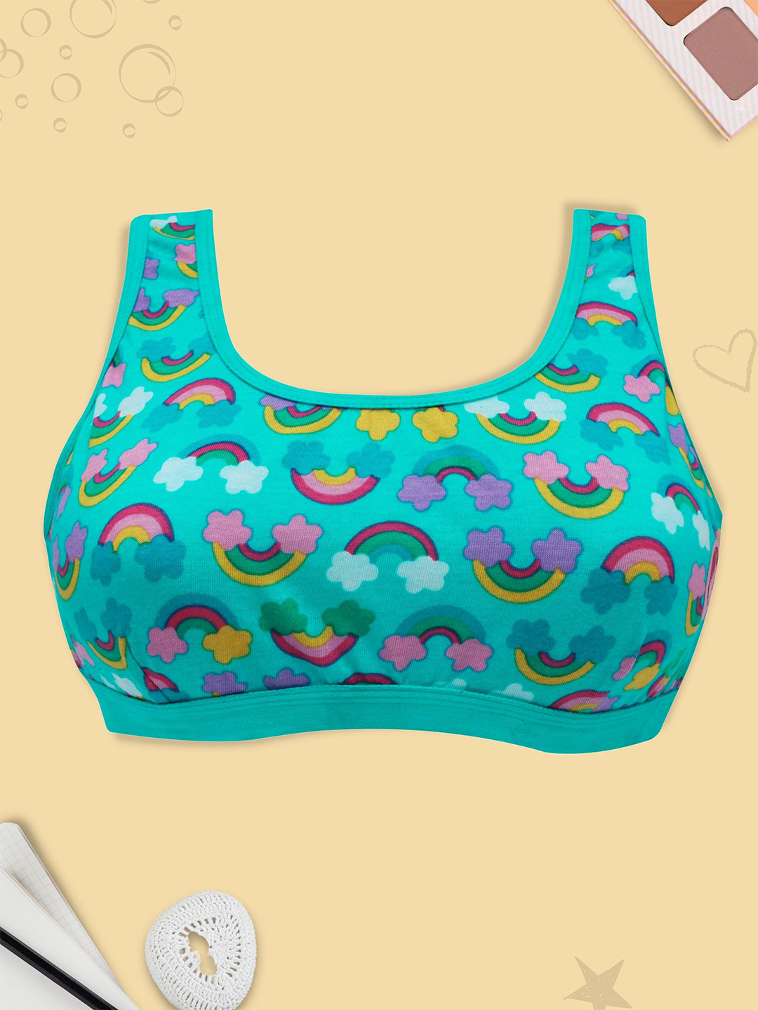 

DChica Printed Full Coverage All Day Comfort Seamless Cotton Workout Bra, Blue