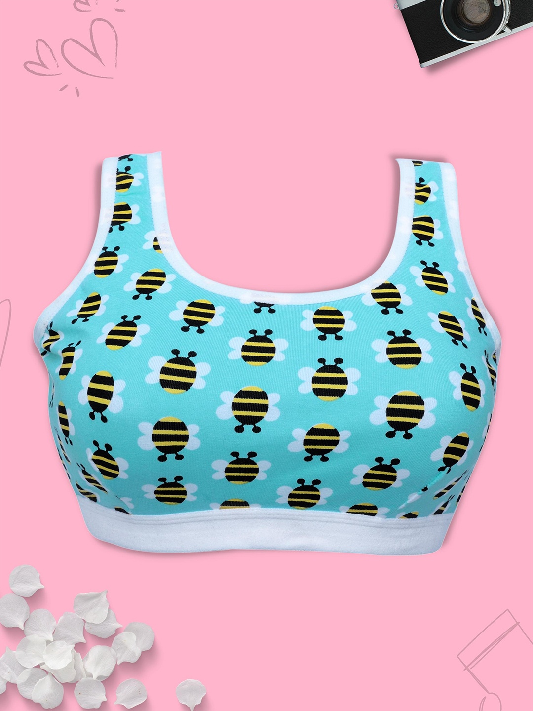 

DChica Printed Full Coverage All Day Comfort Seamless Cotton Workout Bra, Blue