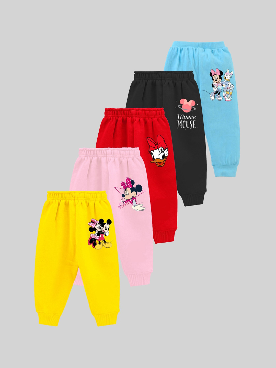 

KUCHIPOO Girls Pack Of 5 Disney Mickey Mouse Printed Joggers, Yellow