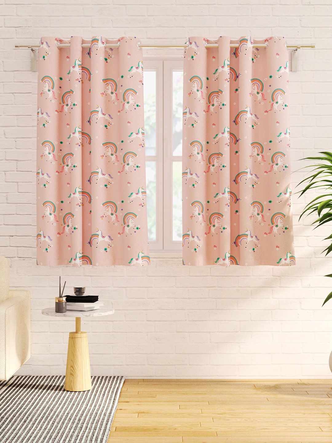 

Home Centre Slate Pink & White 2 Pieces Quirky Blackout Cotton Window Curtain