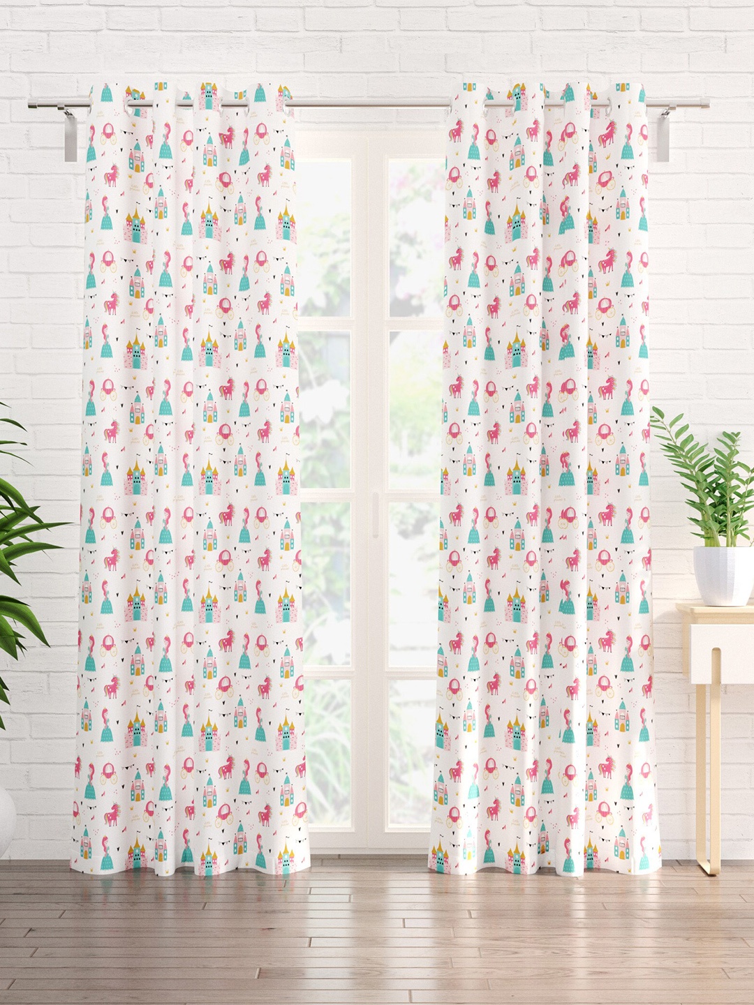 

Home Centre Slate White & Pink Set of 2 Quirky Blackout Cotton Door Curtains