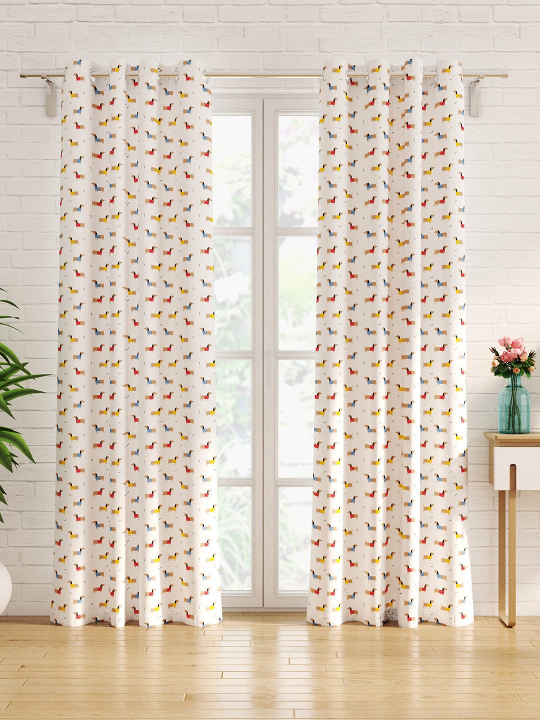 

Home Centre Slate White & Brown 2 Pieces Quirky Blackout Cotton Door Curtains