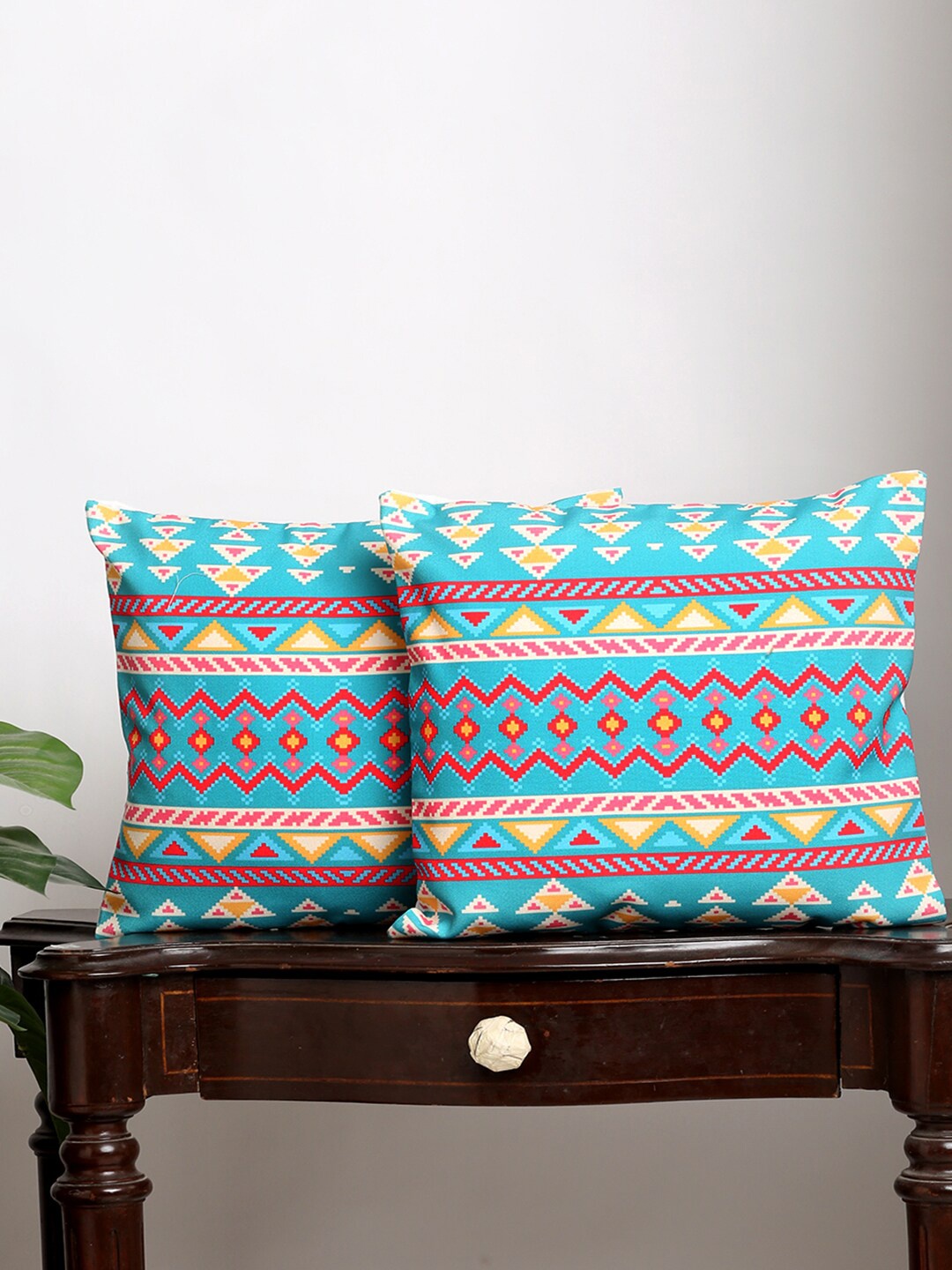 

Alina decor Blue & Pink 2 Pieces Geometric Printed Square Cushion Covers