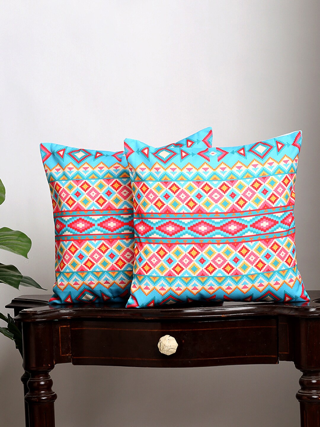 

Alina decor Blue & Pink 2 Pieces Geometric Square Cushion Covers