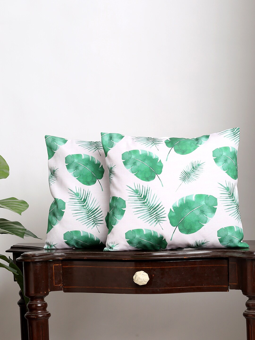 

Alina decor White & Green 2 Pieces Floral Square Cushion Covers