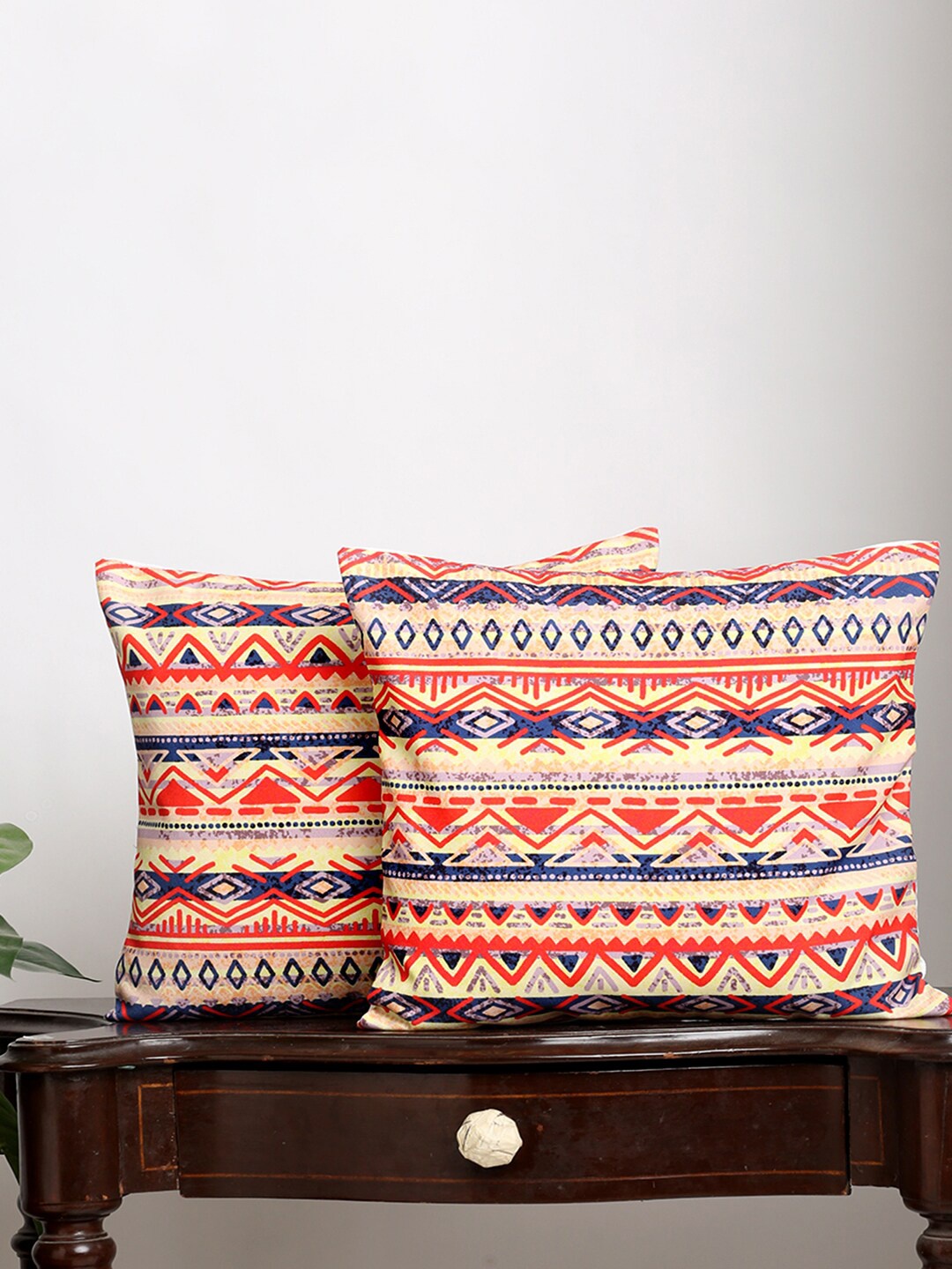 

Alina decor Orange & Yellow 2 Pieces Geometric Square Cushion Covers