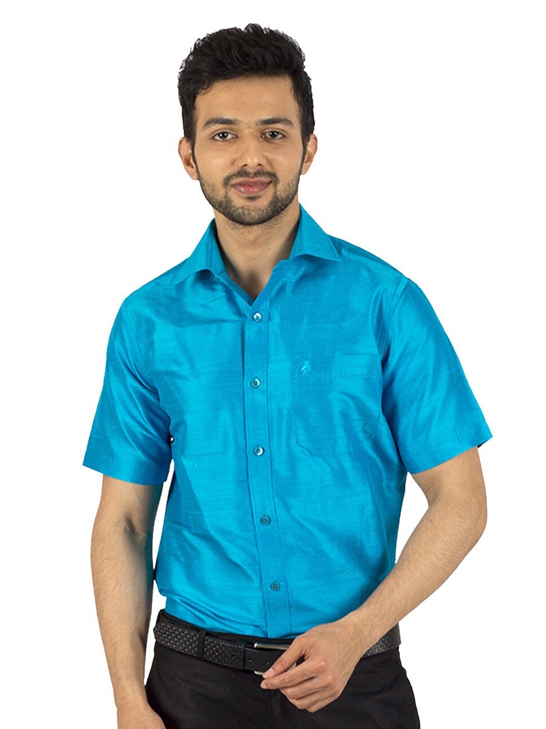 

Khoday Williams Classic Fit Spread Collar Opaque Casual Silk Shirt, Blue